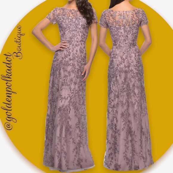 Prom Gown by LA Femme Lilac Lace Column Gown Cocktail Formal Bridal
Sz 16 NWT - Picture 1 of 16